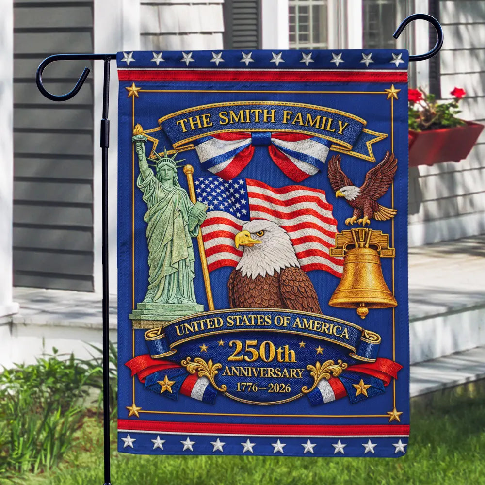 Family, Parents, Gift For Grandparents, Happy - America 250th Anniversary Family - Personalized Flag