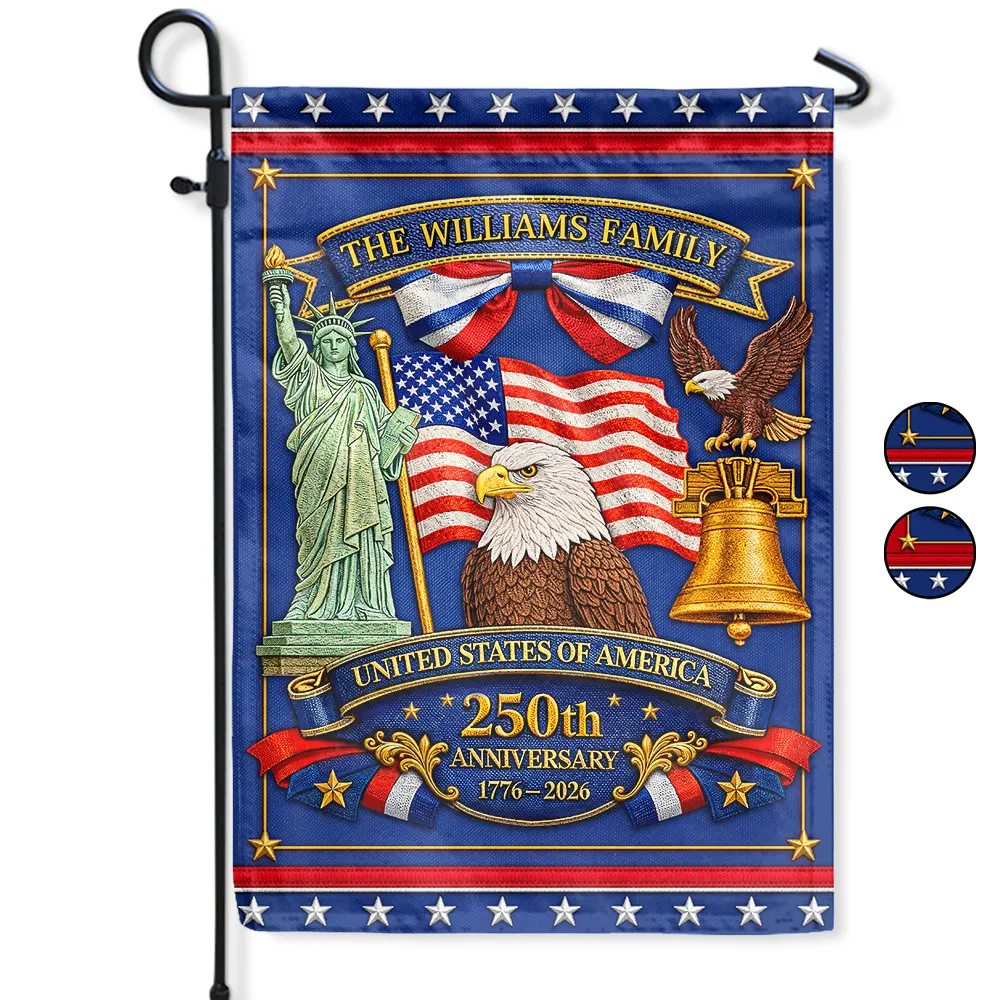 Family, Parents, Gift For Grandparents, Happy - America 250th Anniversary Family - Personalized Flag