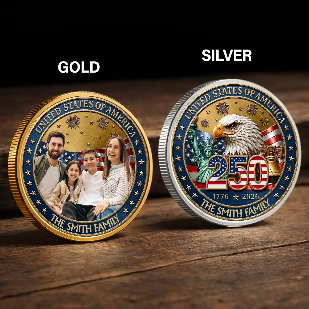 America 250th, Independence Day, Family, Proud, Custom Text - America 250th Anniversary Family Name - Personalized Commemorative Keepsake Coin