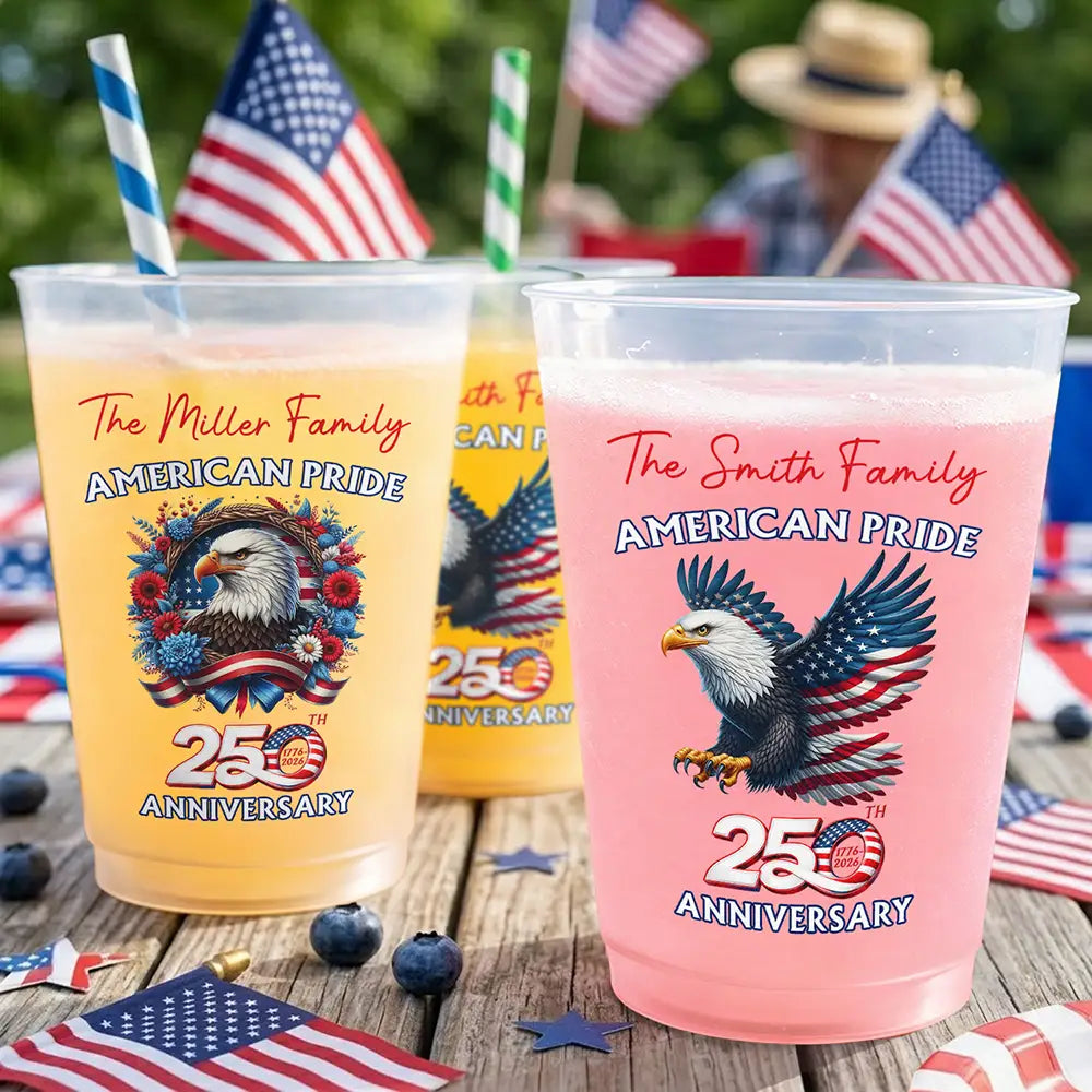 America 250th Anniversary US Proud Patriotic Eagle - Personalized Frosted Cups