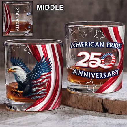 America 250th Anniversary US Pride Patriotic Eagle - Personalized Whiskey Glass
