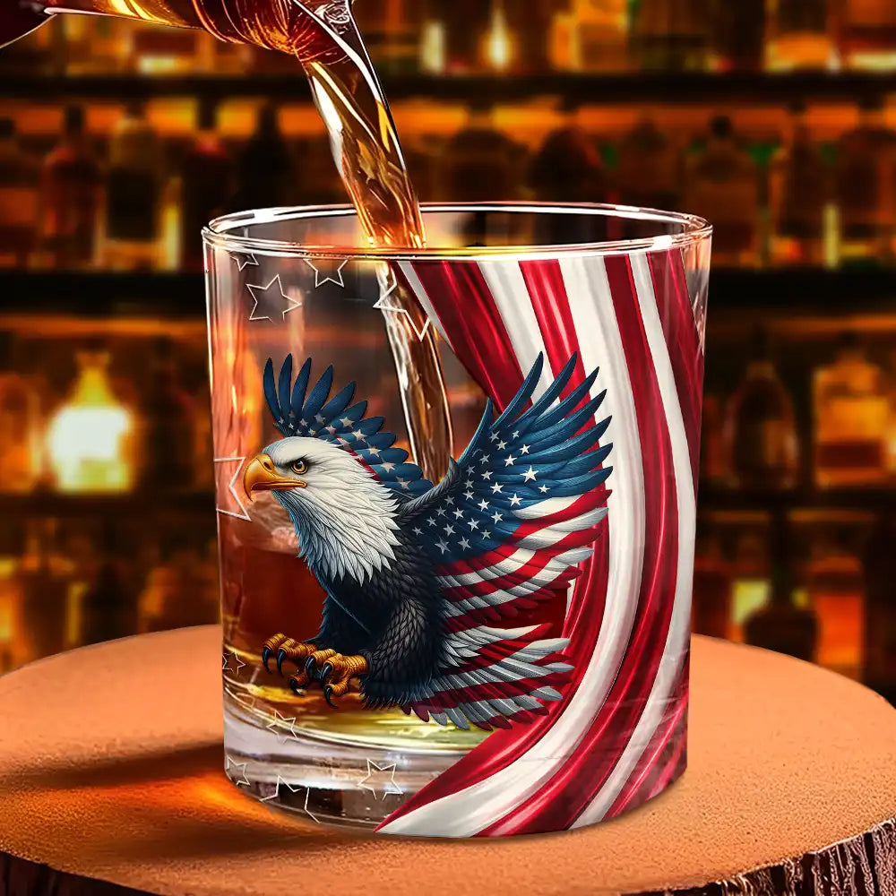 Independence Day,America 250th,Gift For Men,Icon,Proud - America 250th Anniversary US Pride Patriotic Eagle - Personalized Whiskey Glass