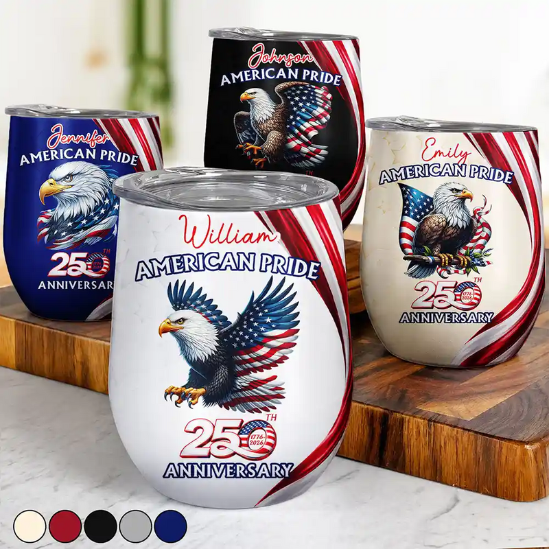 America 250th, Independence Day, Gift For Yourself, Proud, Icon - America 250th Anniversary US Pride Patriotic Eagle - Personalized Wine Tumbler