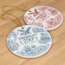 Independence Day,America 250th,Christmas,Proud,Family,Custom Text - American Patriotic Christmas Toile De Jouy - Personalized Circle Ceramic Ornament
