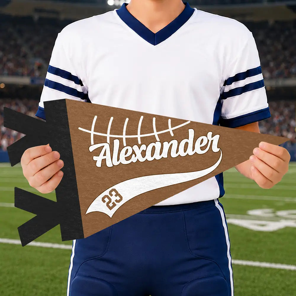 American Football Player With Name & Number - Personalized Pennant