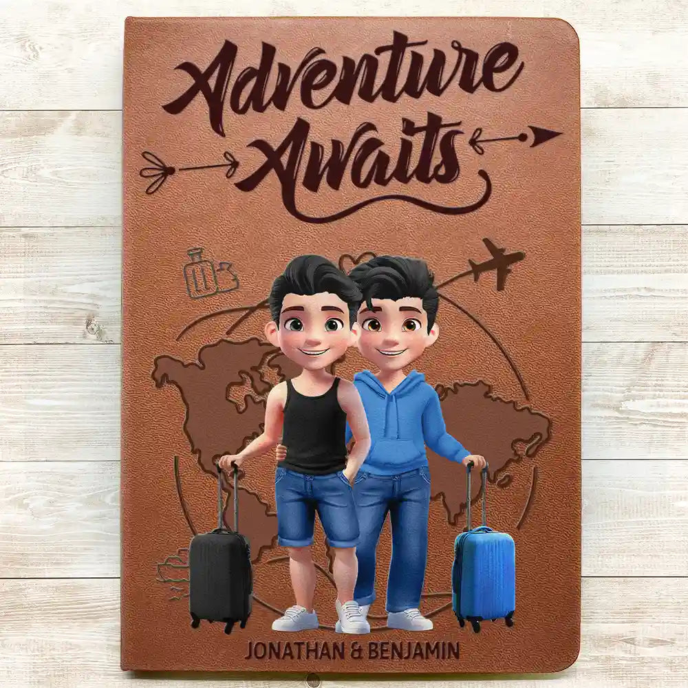 Gift For Couples,Gift For Husband,Gift For Wife,Gift For Boyfriend,Gift For Girlfriend,Funny,Travel - And So Adventure Begins Travel - Personalized Leather Journal