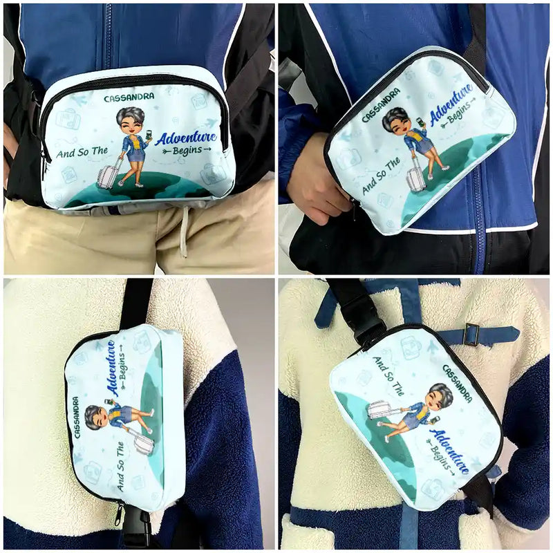 Gift For Yourself,Summer,Gift For Women,Gift For Men,Happy,Travel - And So The Adventure Begins - Personalized Crossbody Belt Bag