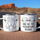 Camping,Campsite,Gift For Couples,Couple's Hobby,Happy - And So The Adventure Begins - Personalized Enamel Mug