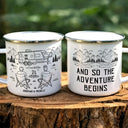 Camping,Campsite,Gift For Couples,Couple's Hobby,Happy - And So The Adventure Begins - Personalized Enamel Mug