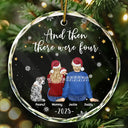 Christmas,Family,Dog Lovers,Cat Lovers,Pet Lovers,Parents,Happy - And Then There Were Four New Baby Dog Cat - Personalized Circle Glass Ornament
