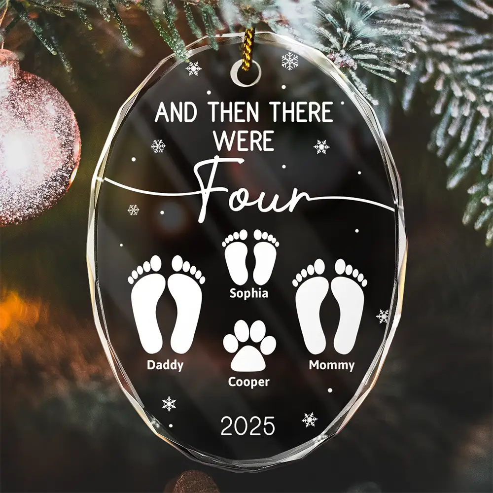 And Then There Were Four New Baby Dog Cat - Personalized Oval Glass Ornament