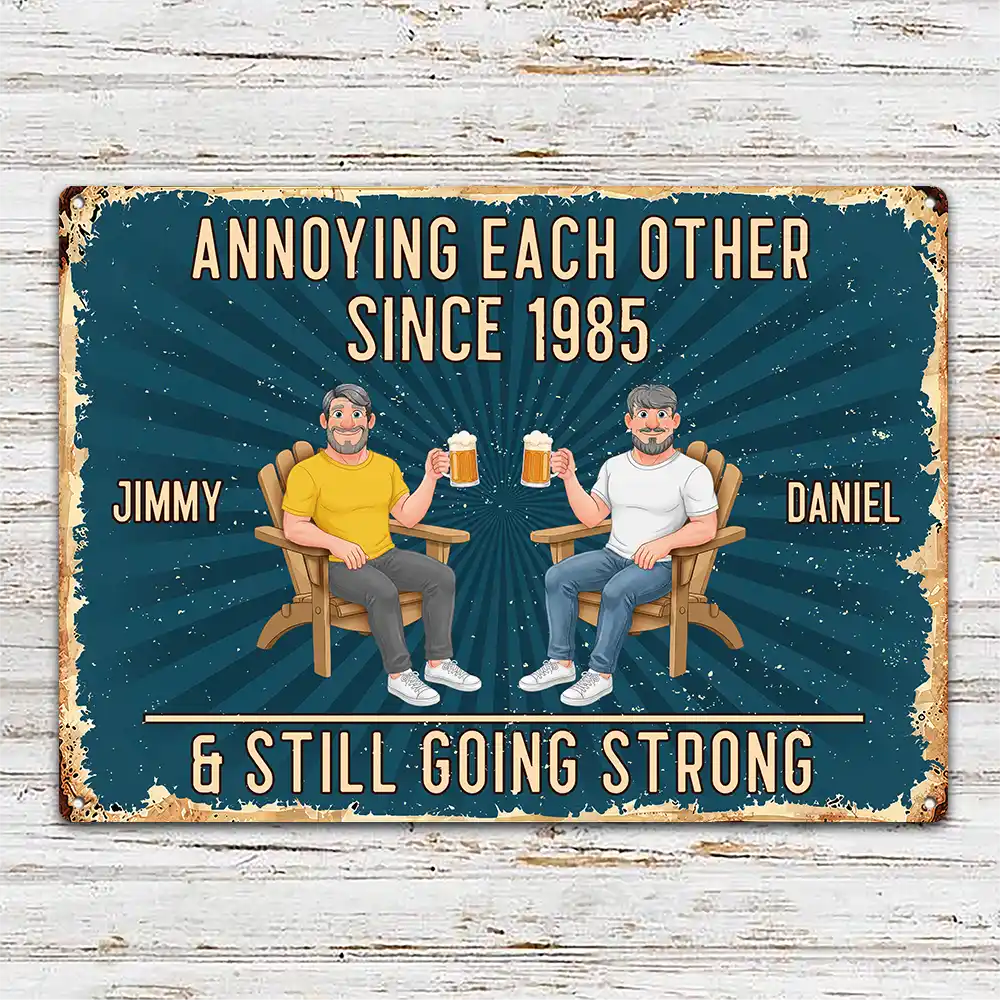 Summer,Top Market,Gift For Couples,Old Couples,Humorous,Vector - Animate Couple Annoying Each Other - Personalized Classic Metal Signs