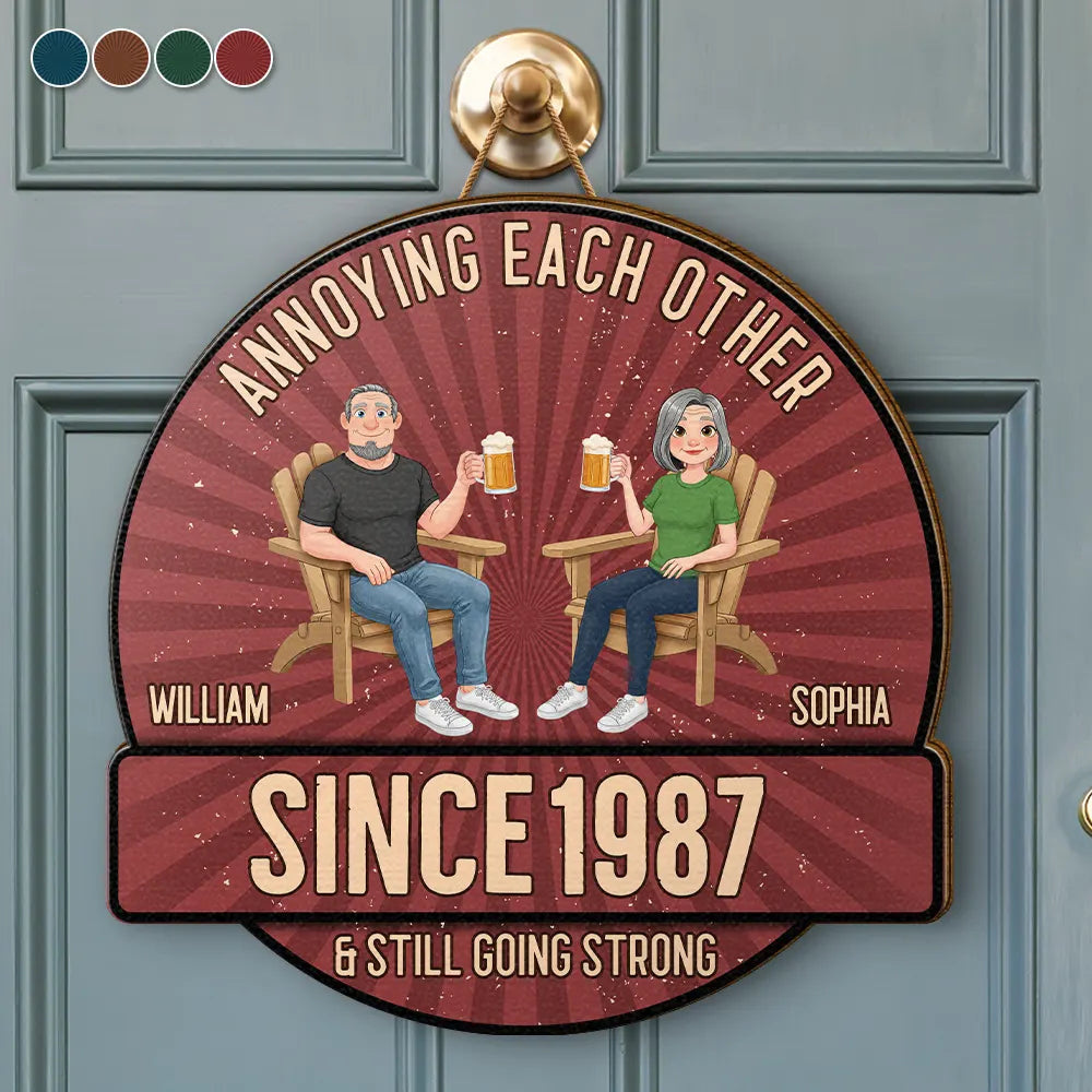 Animate Couple Annoying Each Other - Personalized Custom Shaped Wood Sign