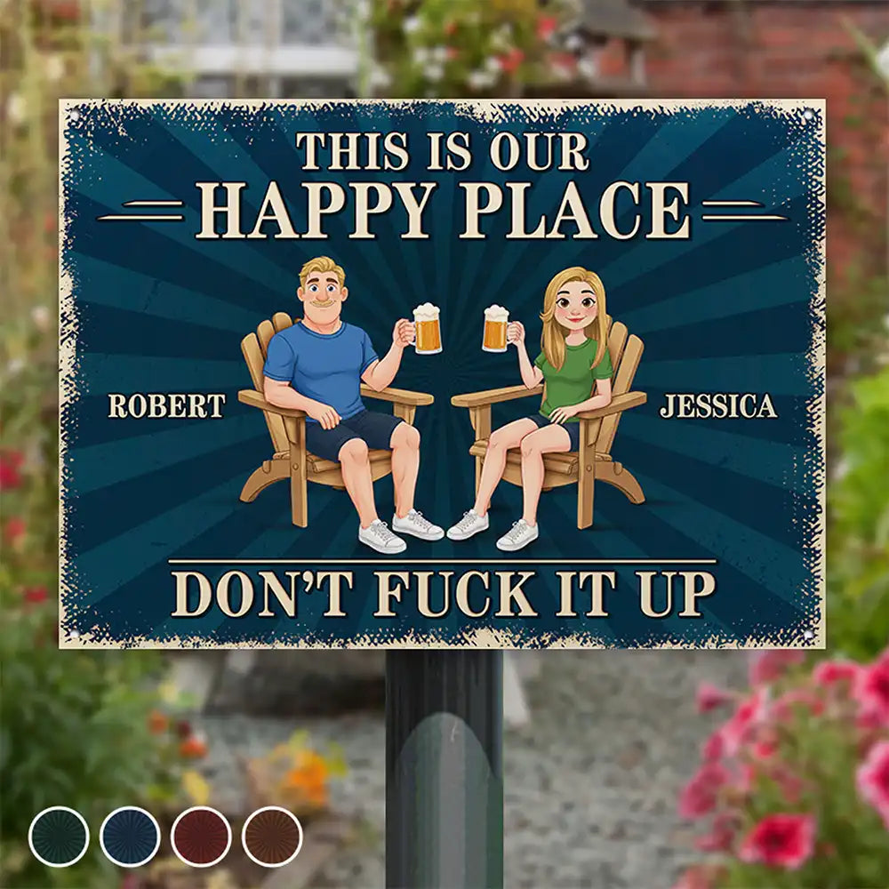 Animate Couple This Is Our Happy Place - Personalized Classic Metal Signs