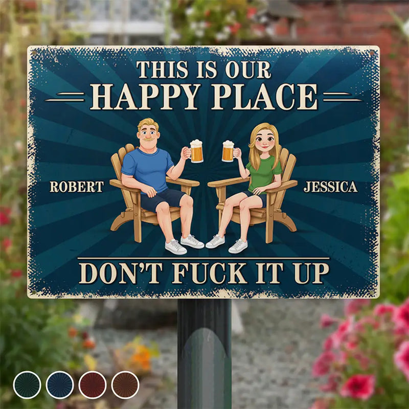 Animate Couple This Is Our Happy Place - Personalized Classic Metal Signs