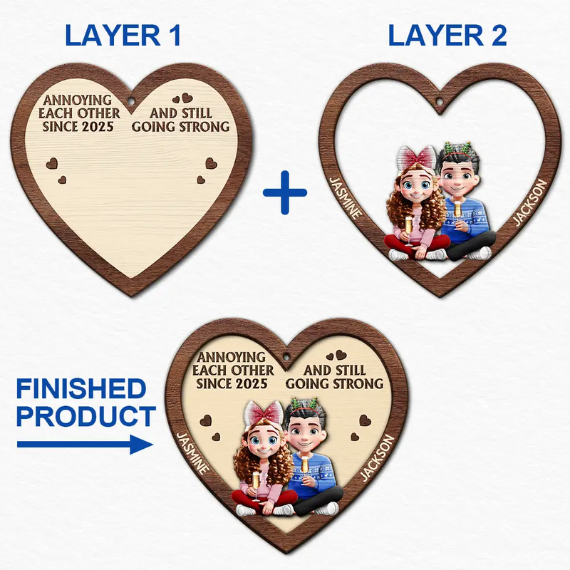 Love,Christmas,Gift For Wife,Gift For Husband,Gift For Couples,Gift For Boyfriend,Gift For Girlfriend,Old Couples  -Annoying Each Other 3D Effect Couple - Personalized 2-Layered Wooden Ornament