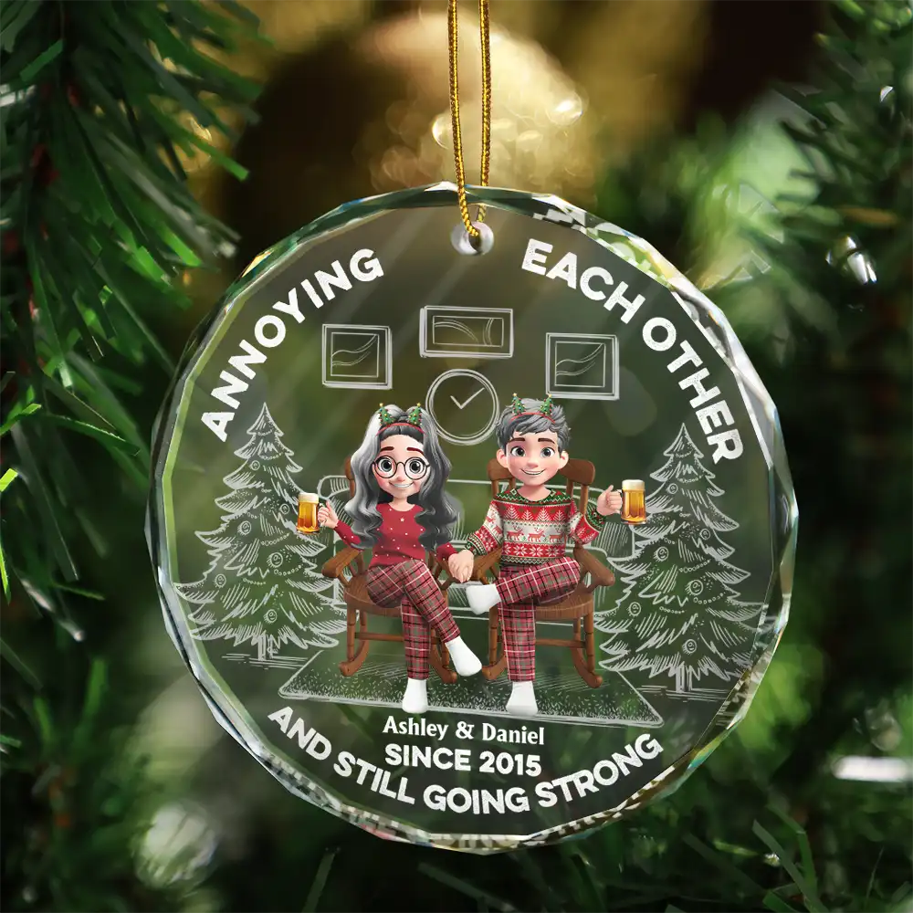 Christmas,Gift For Couples,Gift For Husband,Gift For Wife,Gift For Boyfriend,Gift For Girlfriend - Annoying Each Other Since - Personalized Circle Glass Ornament
