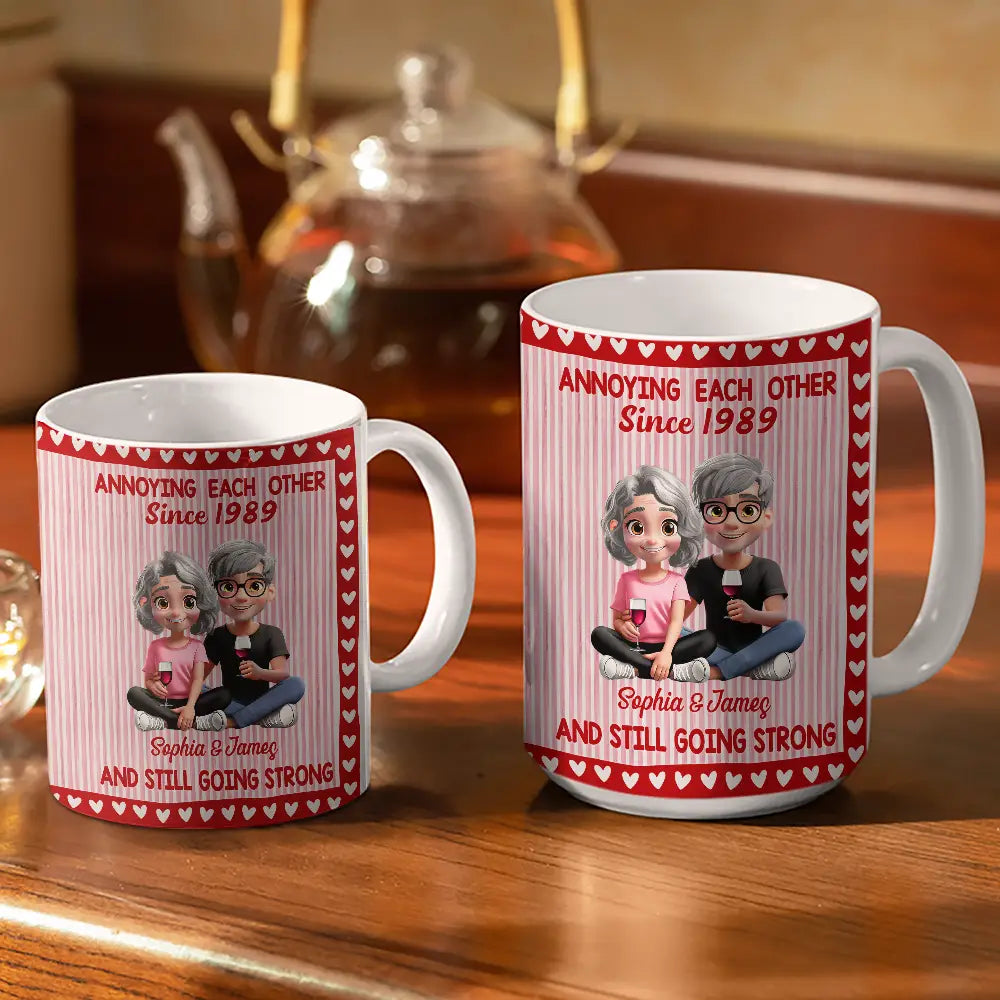 Old Couples,Gift For Husband,Gift For Wife,Gift For Couples,Gift For Boyfriend,Gift For Girlfriend,Love - Annoying Each Other Since Couple Stripe Style - Personalized White Edge-to-Edge Mug
