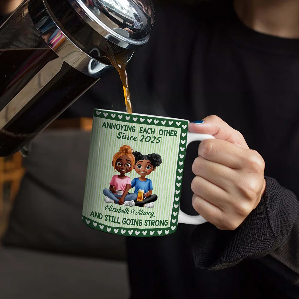 Old Couples,Gift For Husband,Gift For Wife,Gift For Couples,Gift For Boyfriend,Gift For Girlfriend,Love - Annoying Each Other Since Couple Stripe Style - Personalized White Edge-to-Edge Mug