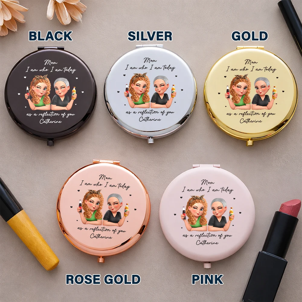 Gift For Mother,Mom - Daughters (Adult),Happy - As A Reflection Of You Birth Month Flower - Personalized Compact Mirror