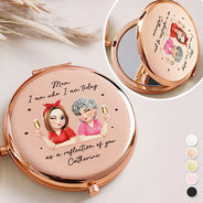 Gift For Mother,Mom - Daughters (Adult),Happy - As A Reflection Of You Birth Month Flower - Personalized Compact Mirror