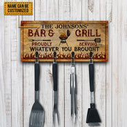 BBQ Utensil Rack Bar And Grill Personalized Custom Wood Key Holder