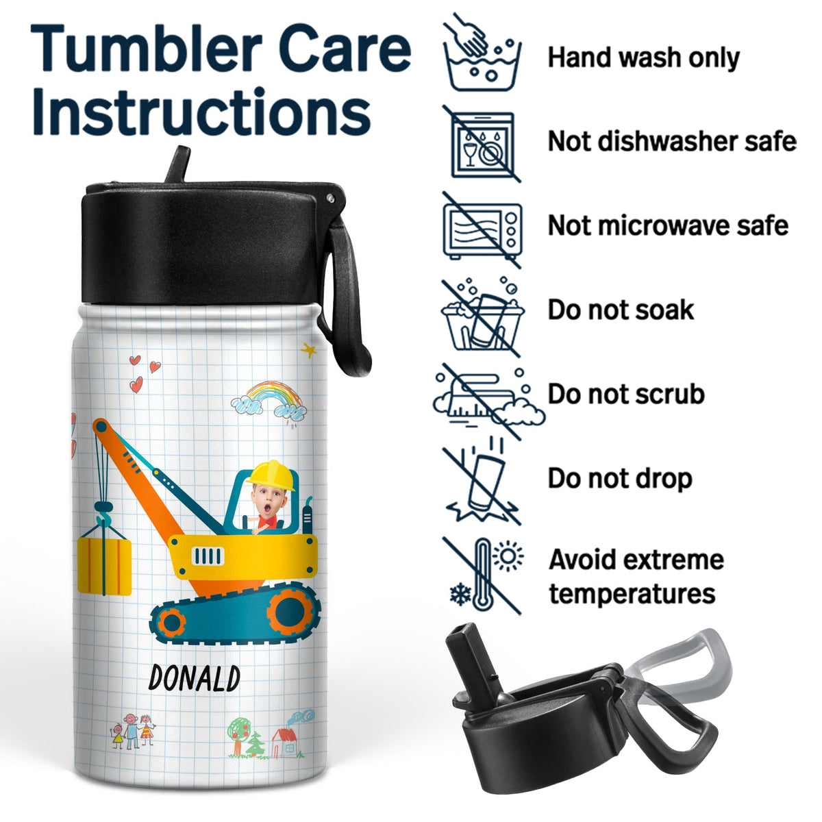 Custom Photo Vehicle I'm Kind Smart Brave Confident - Gift For Kid - Personalized Kids Water Bottle