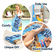 Retro Cousin Crew Chibi Sister Brother - Personalized Beach Towel