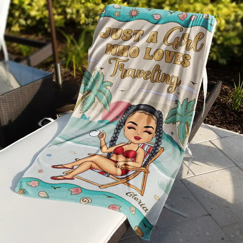 Just A Girl Who Loves Beaches Pastel Floral - Personalized Beach Towel