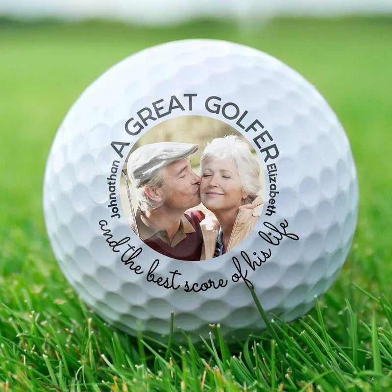 Custom Photo A Great Golfer And The Best Score Of His Life Couple Husband Wife - Personalized Golf Ball