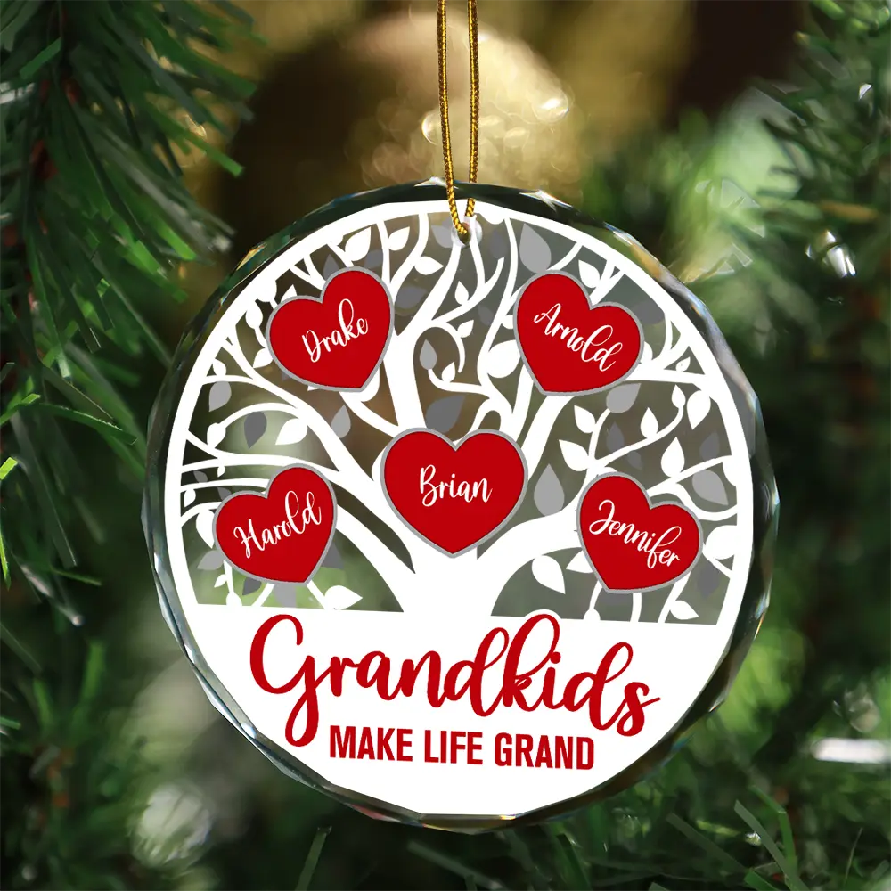 Love Grows Here Christmas Family - Personalized Circle Glass Ornament