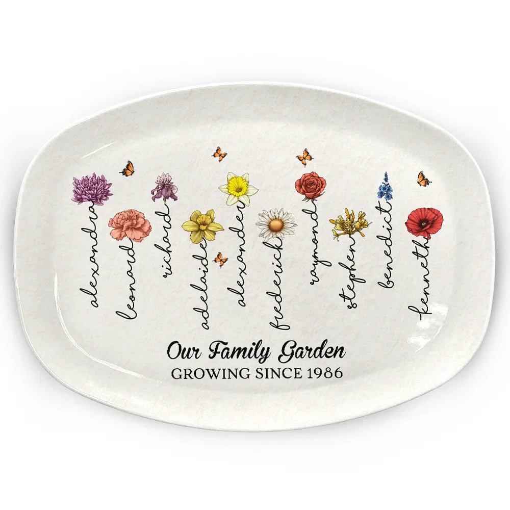 Family Garden Birth Month Flowers - Personalized Plate