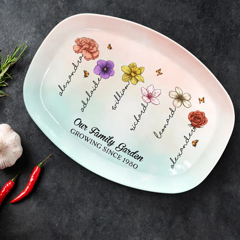 Family Garden Birth Month Flowers - Personalized Plate