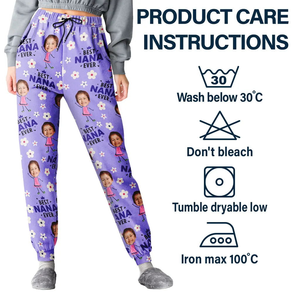 Custom Photo Best Mom Grandma Ever Cute Flower - Personalized Pajama Pants