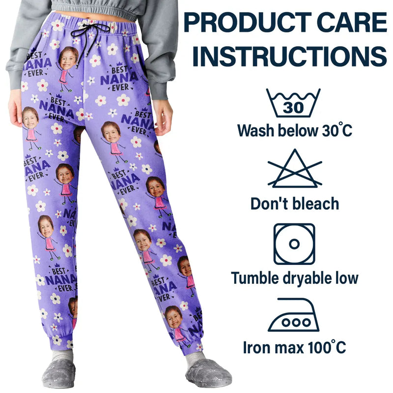 Custom Photo Best Mom Grandma Ever Cute Flower - Personalized Pajama Pants