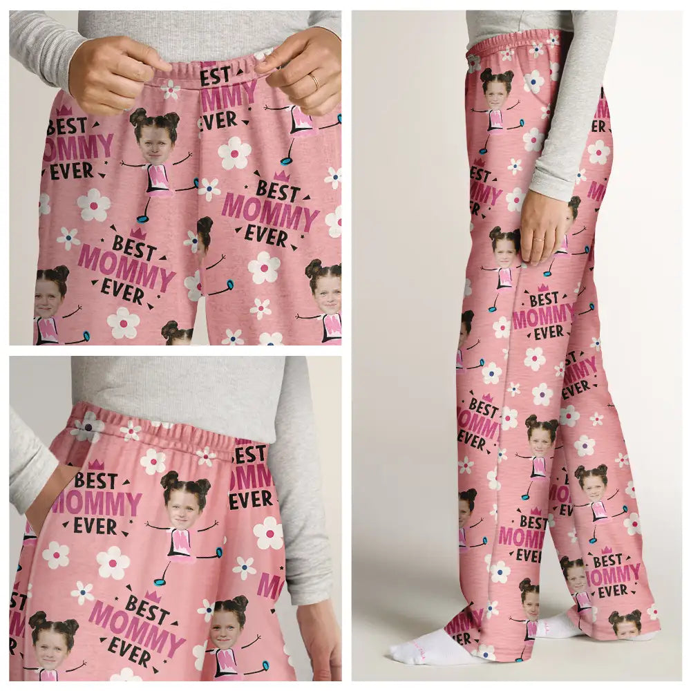 Custom Photo Best Mom Grandma Ever Cute Flower - Personalized Pajama Pants