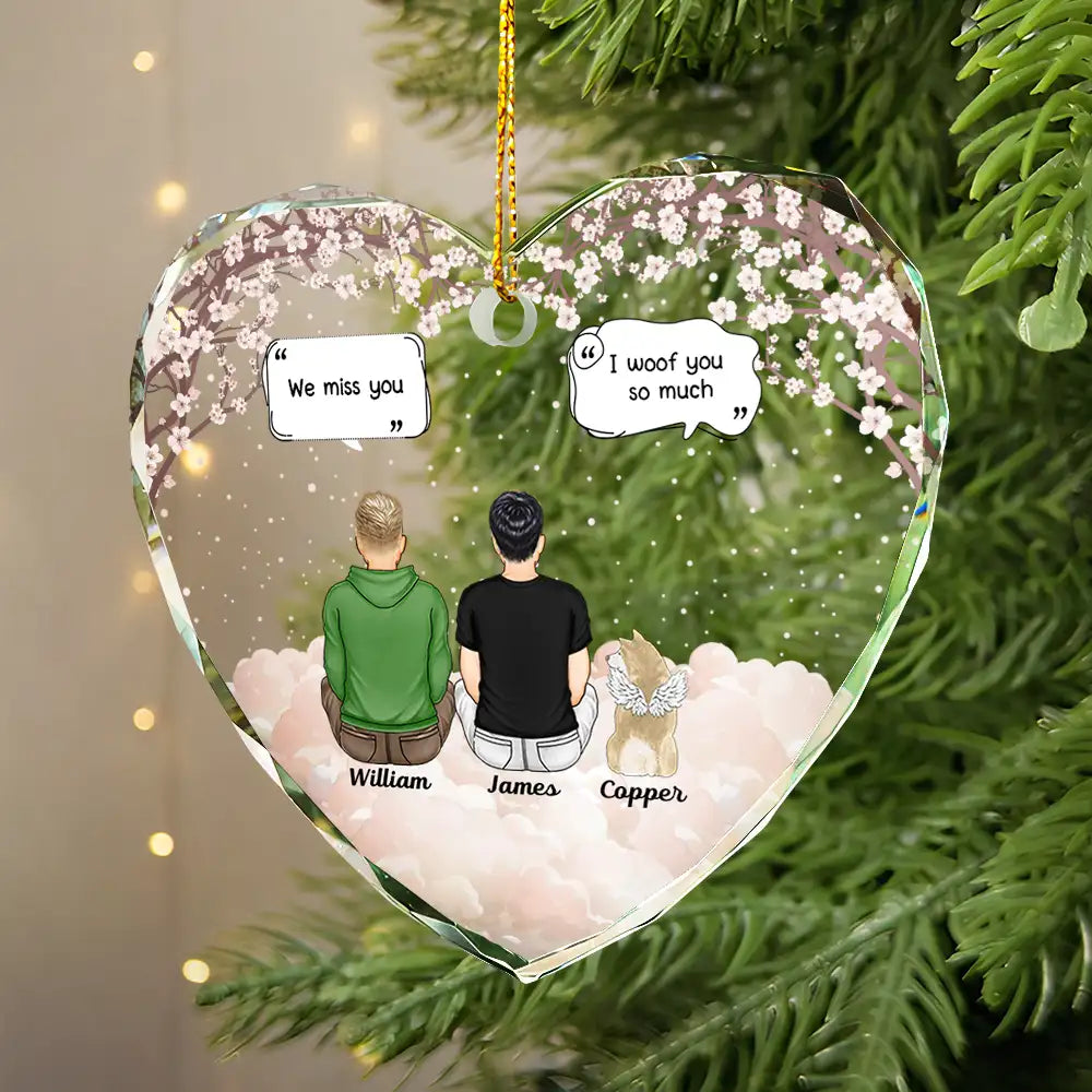 Christmas,Memorial,Pet Lovers,Dog Lovers,Cat Lovers,Sad - Memorial I Miss You I Know - Personalized Heart Shaped Glass Ornament