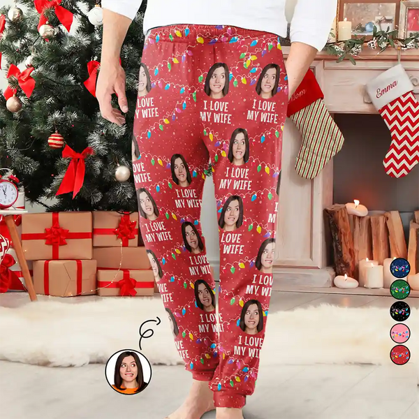 Gift For Couples - Custom Photo I Love My Wife - Personalized Pajama Pants