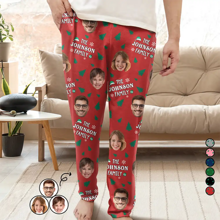 Custom Photo Christmas Family Faces - Personalized Pajama Pants