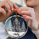Christmas,Custom Photo,Pet Lovers - Custom Photo Grayscale Dog Face Pet Memorial - Personalized Circle Glass Ornament
