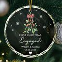 Mistletoe Our First Christmas Engaged - Personalized Circle Glass Ornament