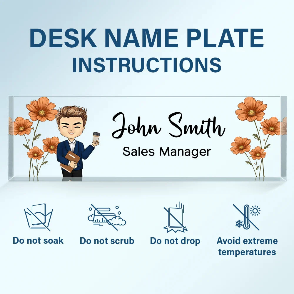 Birth Month Flower Man Woman Office - Personalized Desk Name Plate