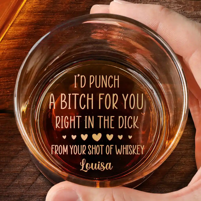 Gift For Husband, Gift For Boyfriend -Text Pattern Right In The Throat Couple - Personalized Engraved Whiskey Glass
