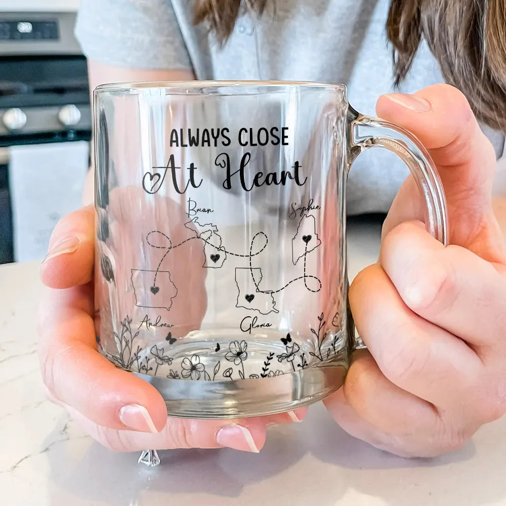 Gift For Bestie,Happy,Gift For Sisters,Family - Never Too Far To Have Coffee Together Besties - Personalized Glass Mug