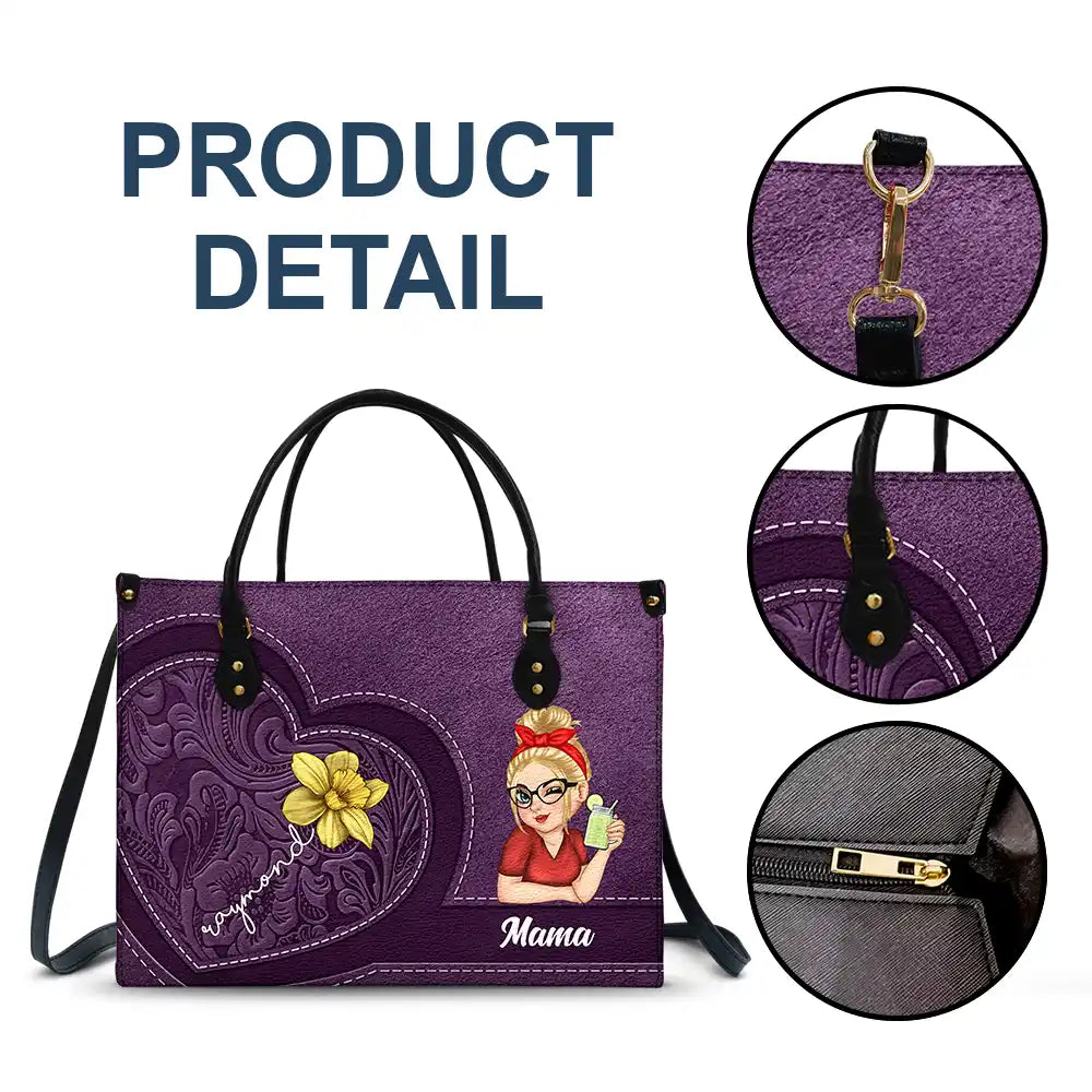 Gift For Grandma,Gift For Mother,Love - Grandma Birth Month Flowers Kids - Personalized Leather Bag