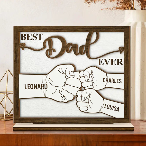 Gift For Father,Gift For Grandpa - Hand Punch Best Dad Grandpa Ever - Personalized Custom Shaped 2-Layered Wooden Plaque