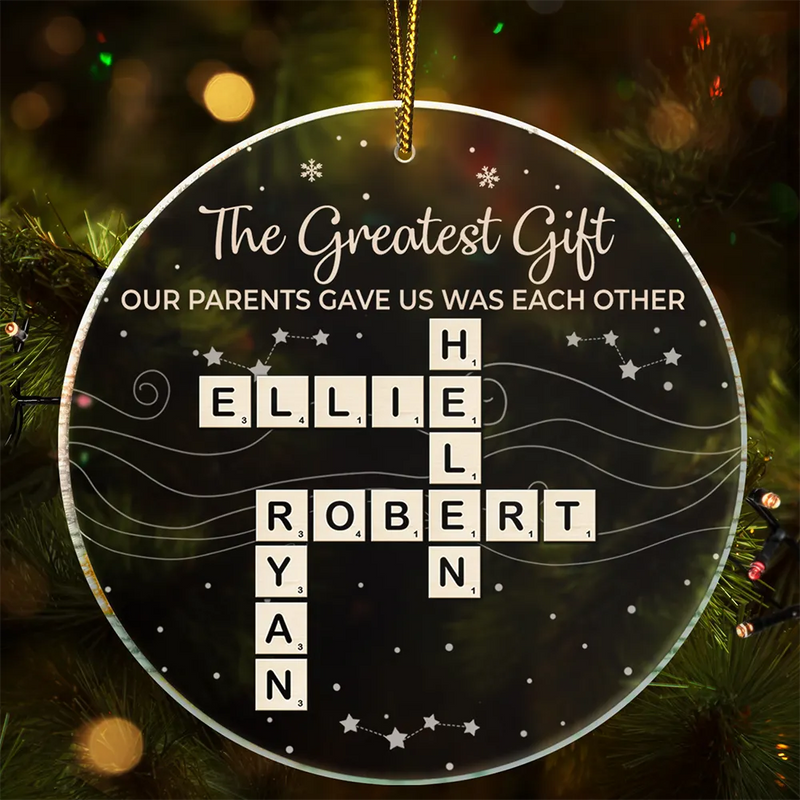 Gift For Sibling,Gift For Sisters,Gift For Brothers,Christmas,Happy - Crossword Brothers & Sisters Forever Linked Together - Personalized Circle Acrylic Ornament