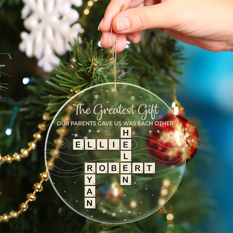 Gift For Sibling,Gift For Sisters,Gift For Brothers,Christmas,Happy - Crossword Brothers & Sisters Forever Linked Together - Personalized Circle Acrylic Ornament