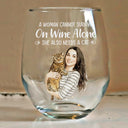 Happy,Dog Lovers,Pet Lovers,Cat Lovers,Dog Mom,Dog Dad,Cat Mom,Non-Eng,Photo - Watercolor (remove BG) - Custom Photo Realistic Watercolor Art A Woman Cannot Survive On Wine Alone Dog Cat - Personalized Stemless Wine Glass