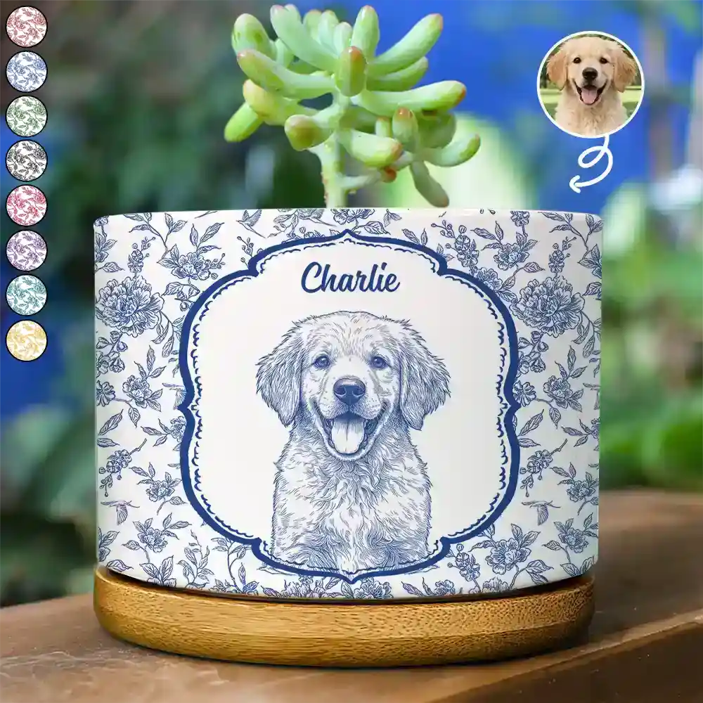 Custom Photo Pencil Sketch Dog Cat Pet Portrait Toile - Personalized Plant Pot